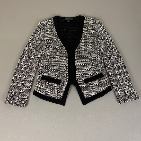 St. John Collection Blazer Jacket  Size 6 Black White Knit Tweed Made in USA EUC - Picture 1 of 15